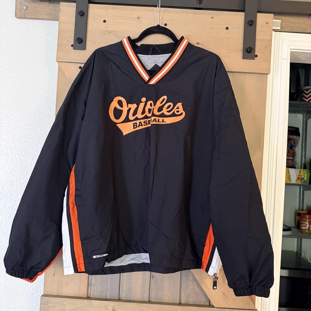 Baltimore Orioles Jacket Mens XL Black MLB Baseball Holloway V Neck Pullover